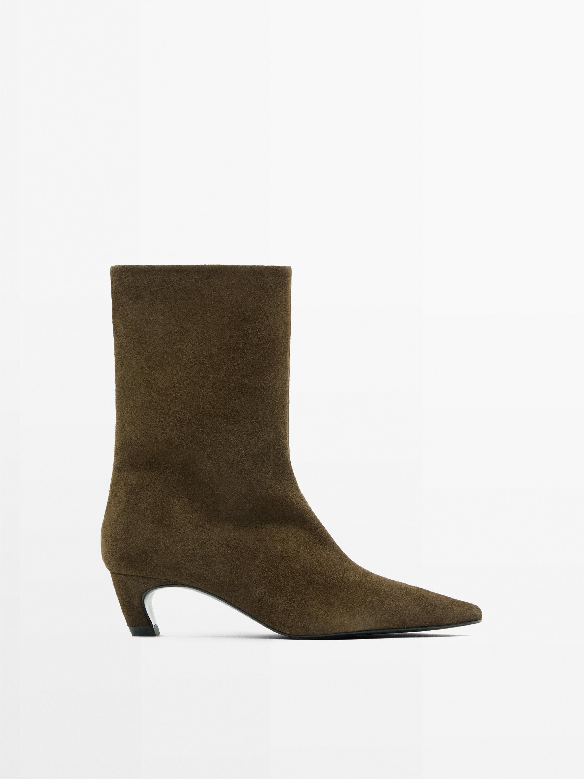 Bottines croûte de cuir talon